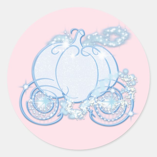Pink & Blue Cinderella Princess Carriage Party Classic Round Sticker (Front)