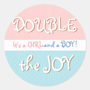 Pink & Blue Circles & Dot Twin Baby Sticker