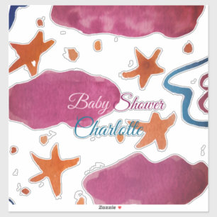 Pink blue clouds baby shower add name watercolor s