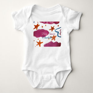Pink blue clouds baby shower add name watercolor s bodysuit