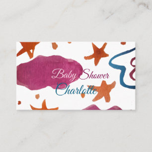 Pink blue clouds baby shower add name watercolor s business card