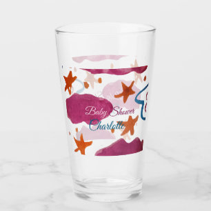 Pink blue clouds baby shower add name watercolor s glass