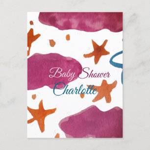 Pink blue clouds baby shower add name watercolor s postcard