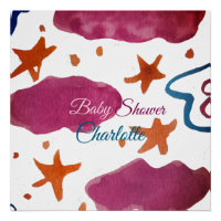 Pink blue clouds baby shower add name watercolor s
