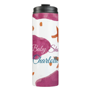 Pink blue clouds baby shower add name watercolor s thermal tumbler