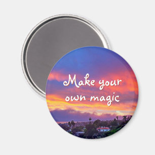 Pink Blue Clouds Sunset Make Your Own Magic Quote Magnet