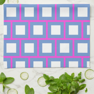Pink Blue Colourful Squares Modern 4Sascha Tea Towel