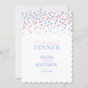 Pink blue confetti dots rehearsal dinner invites