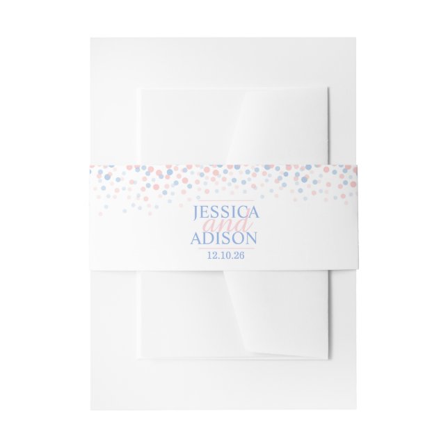 Pink blue confetti dots wedding custom belly band invitation belly band (Front Example)