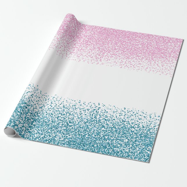 Pink Blue Confetti Glitter Gender Reveal Party Wrapping Paper (Unrolled)
