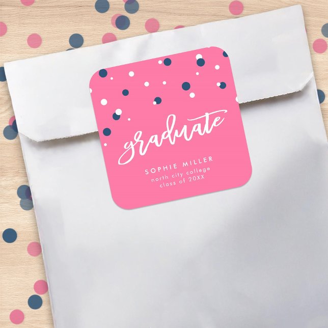 Pink Blue Confetti Graduate Graduation  Square Sticker (Creator Uploaded)