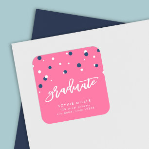 Pink Blue Confetti Graduate Return Address Square Sticker