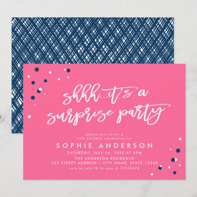 Pink Blue Confetti It's a Surprise Party Birthday Invitation (Front/Back)