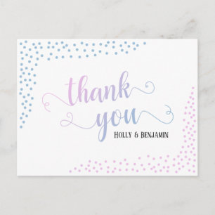Pink Blue Confetti Typography Baby Thank You Postcard