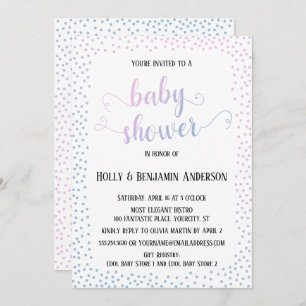 Pink Blue Confetti TypographyBaby Shower Invitation
