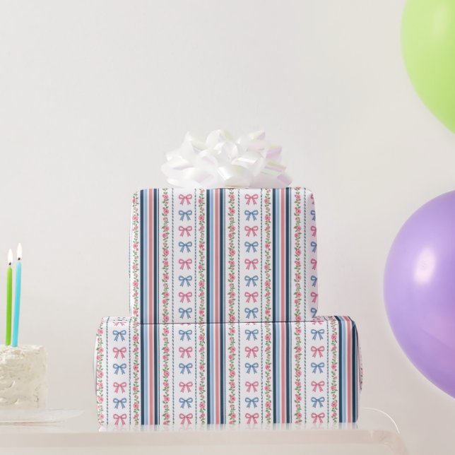 Pink Blue coquette bow Bridal Baby Shower Birthday Wrapping Paper (Party Gifts)