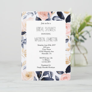 Pink Blue Cream Floral Bridal Shower Invitation