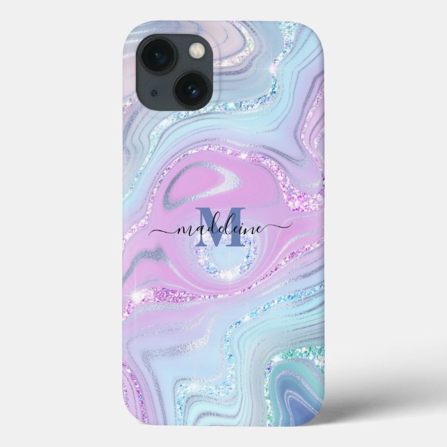 Pink Blue Crystal Marble Iridescent Agate Case-Mate iPhone Case (Back)