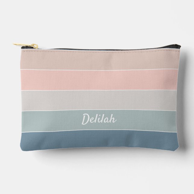 pink blue Custom Summer Colour Block Stripes Accessory Pouch (Front)