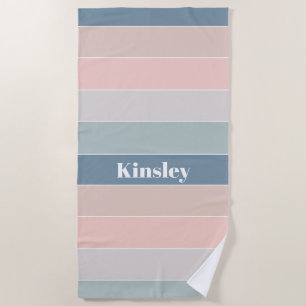 Pink Blue Custom Summer Colour Block Stripes Beach Towel