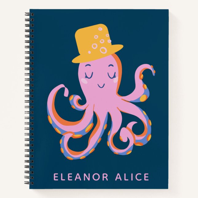 Pink Blue Cute Octopus Dancing Animal Personalised Notebook (Front)