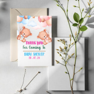 Pink Blue Cute Watercolor  Thank You Card