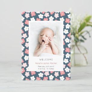 Pink Blue Daisy Flower   Cute Simple Birth Announcement