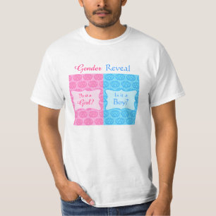 Pink Blue Damask Baby Gender Reveal Party Man's T-Shirt