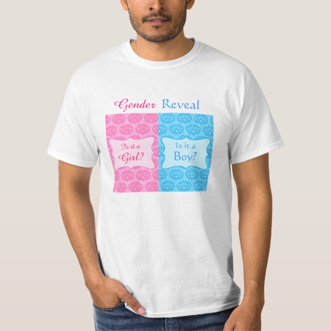 Pink Blue Damask Baby Gender Reveal Party Man's T-Shirt (Front)