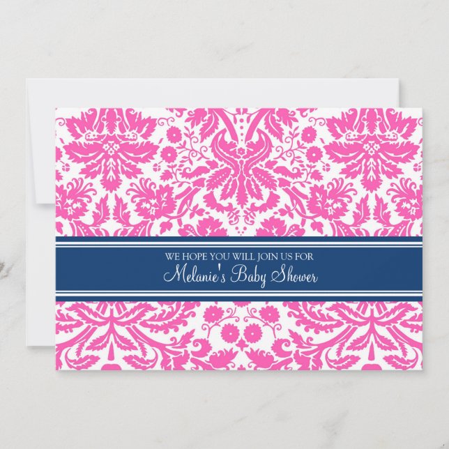 Pink Blue Damask Custom Baby Shower Invitations (Front)