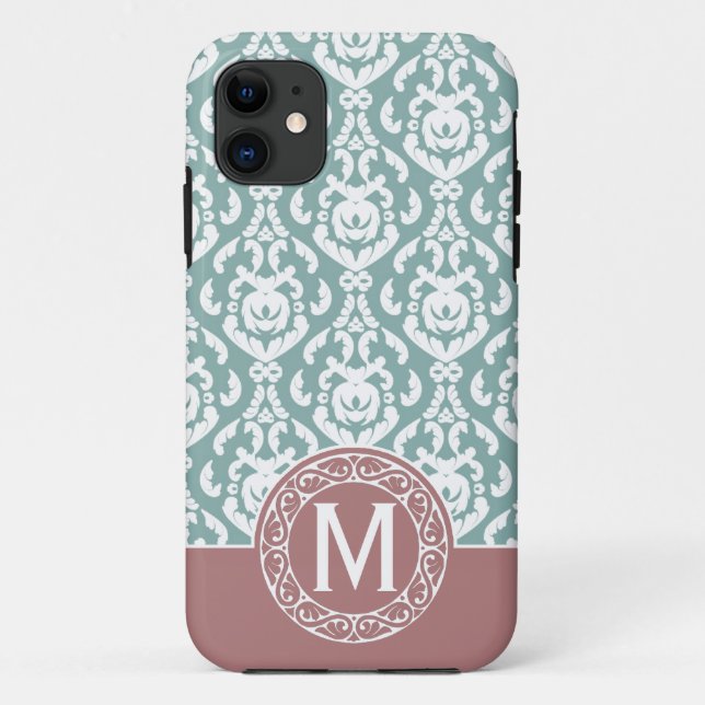Pink Blue Damask Monogram Case-Mate iPhone Case (Back)