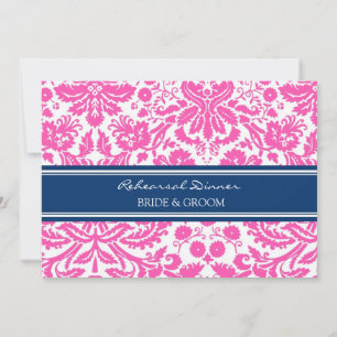 Pink Blue Damask Rehearsal Dinner Party Invitation