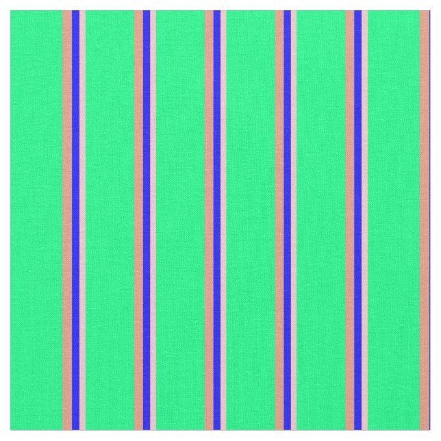 Pink, Blue, Dark Salmon & Green Striped Pattern Fabric (Close Up)