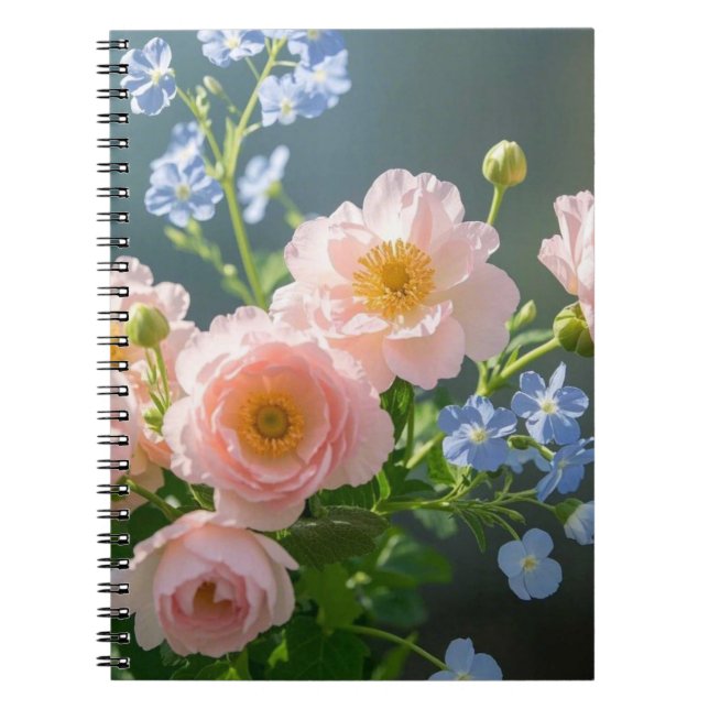 Pink Blue delicate flowers  Notebook (Front)