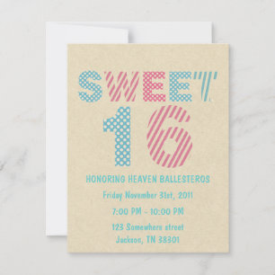 Pink & Blue Design Sweet Sixteen Invites