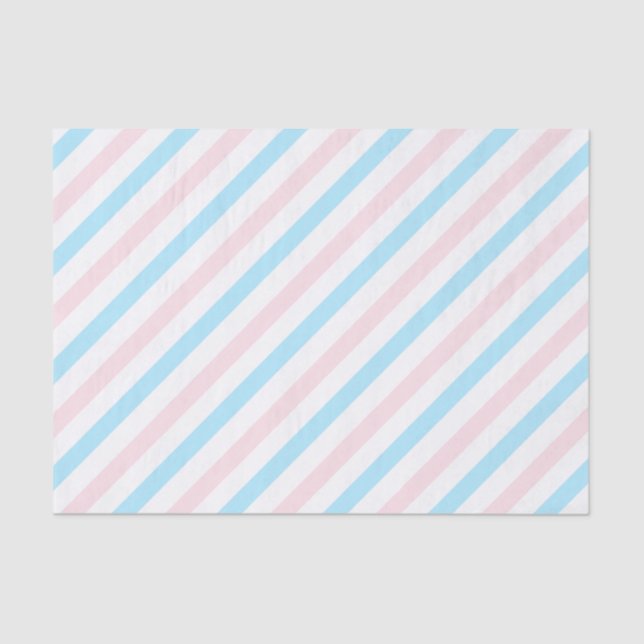 Pink Blue Diagonal Stripes Gender Reveal Tissue Paper (Front)
