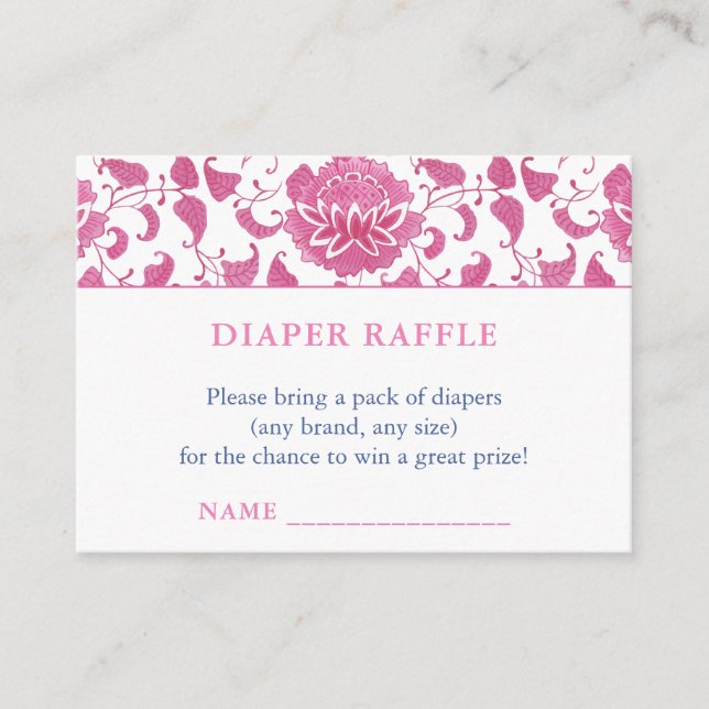 Pink Blue Diaper Raffle Chinoiserie Baby Shower Enclosure Card (Front)