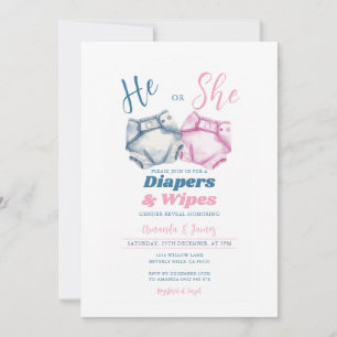 Pink Blue Diapers and Wipes Gender Reveal Gingham Invitation