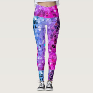 Pink Blue Disco Ball Jester Robot triangle pattern Leggings