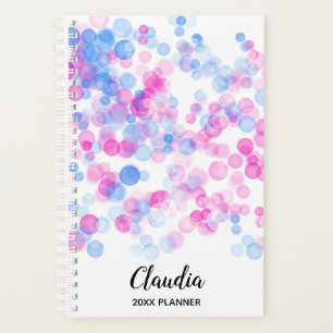 Pink Blue Dots Bokeh Effect   Personalised Planner