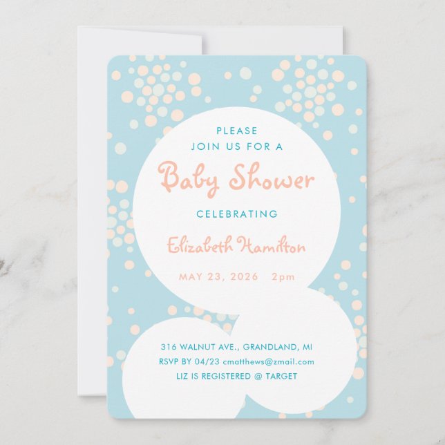 Pink & Blue Dots Bubbles Baby Shower Invitation (Front)