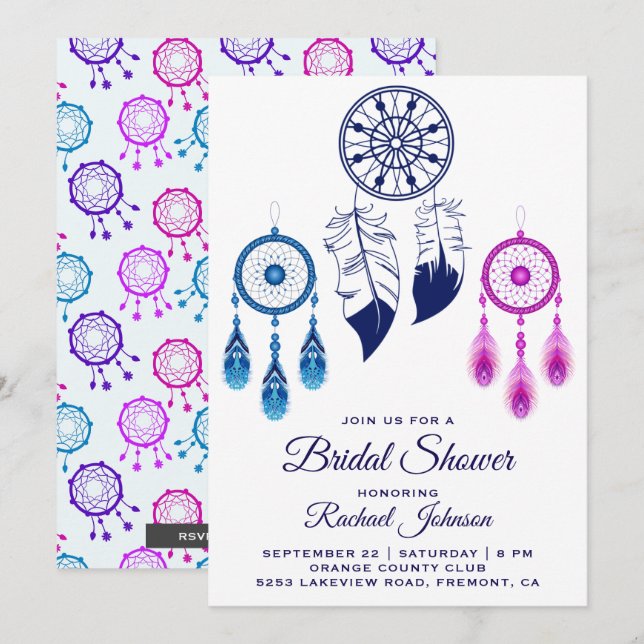Pink Blue Dream Catcher Bridal Shower Invitation (Front/Back)