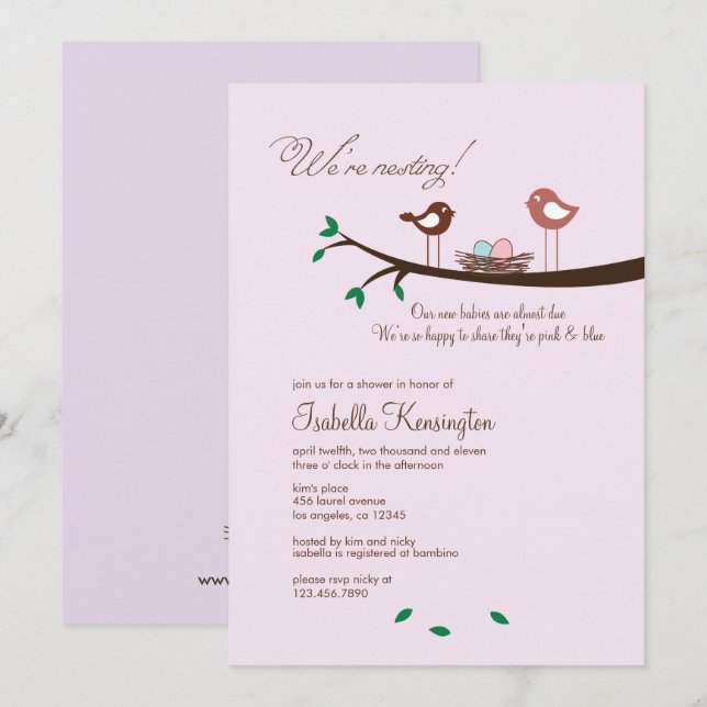 Pink & Blue Eggs Twins Baby Shower Invitation (Front/Back)