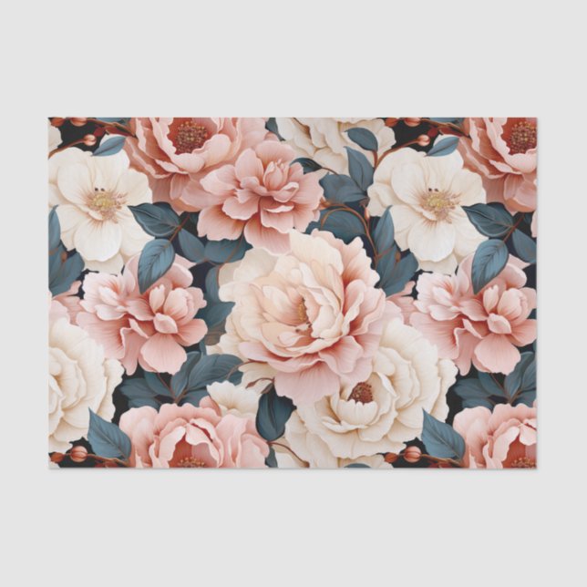 Pink Blue Elegant floral Pattern Blush Tissue Paper (Front)