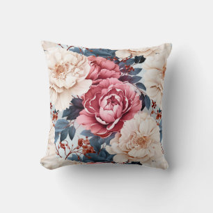 Pink Blue elegant floral roses pattern Cushion