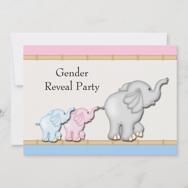 Pink Blue Elephant Gender Reveal Party Invitation (Front)