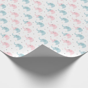 Pink Blue Elephants Baby Girl Boy Shower Wrapping Paper