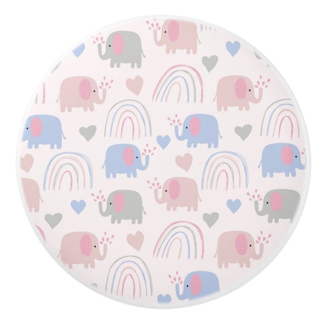 Pink Blue Elephants Rainbows Baby Nursery  Ceramic Knob (Front)