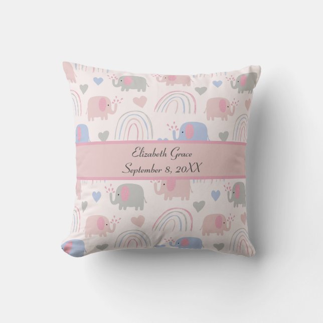 Pink Blue Elephants Rainbows Nursery  Cushion (Front)