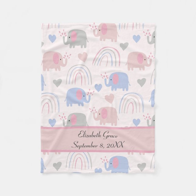 Pink Blue Elephants Rainbows Nursery  Fleece Blanket (Front)